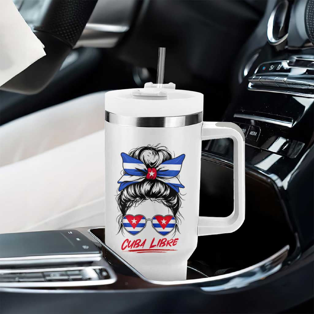 Cuba Libre Tumbler With Handle Messy Bun Cuban Woman Sunglasses
