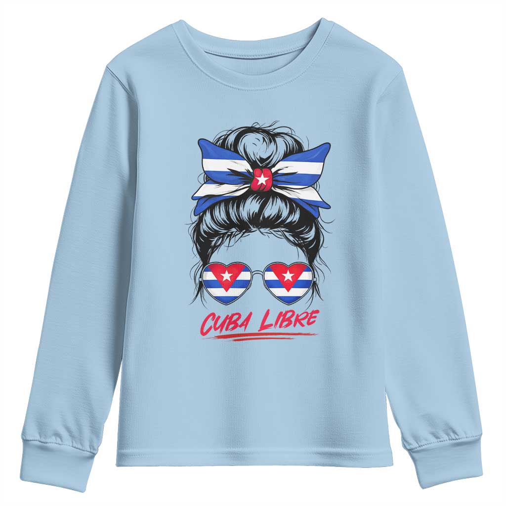 Cuba Libre Youth Sweatshirt Messy Bun Cuban Woman Sunglasses