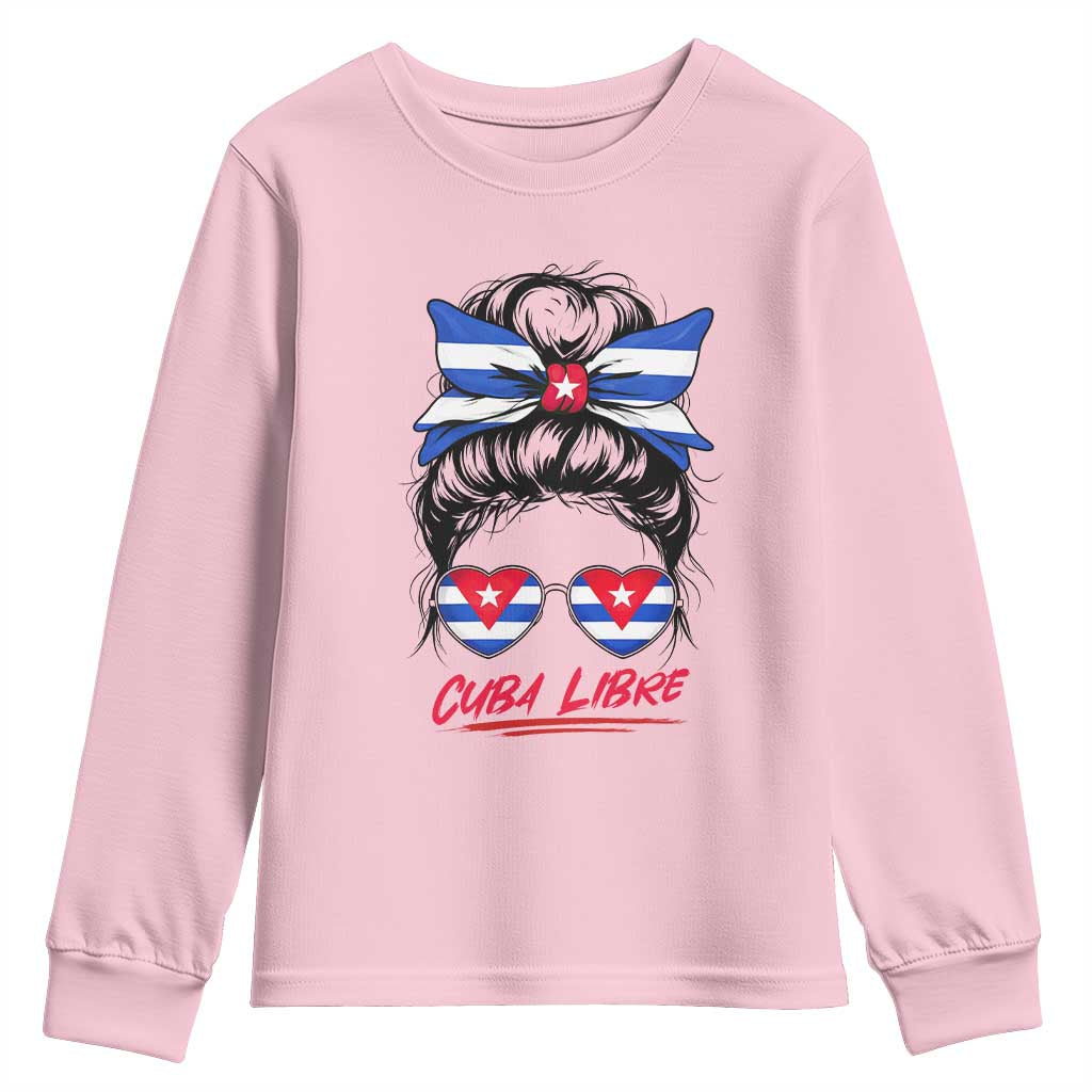 Cuba Libre Youth Sweatshirt Messy Bun Cuban Woman Sunglasses