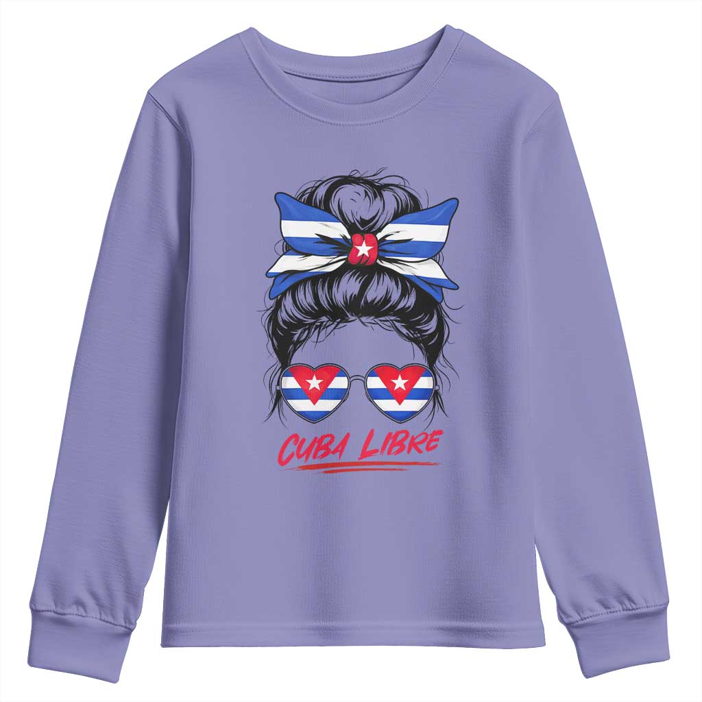 Cuba Libre Youth Sweatshirt Messy Bun Cuban Woman Sunglasses