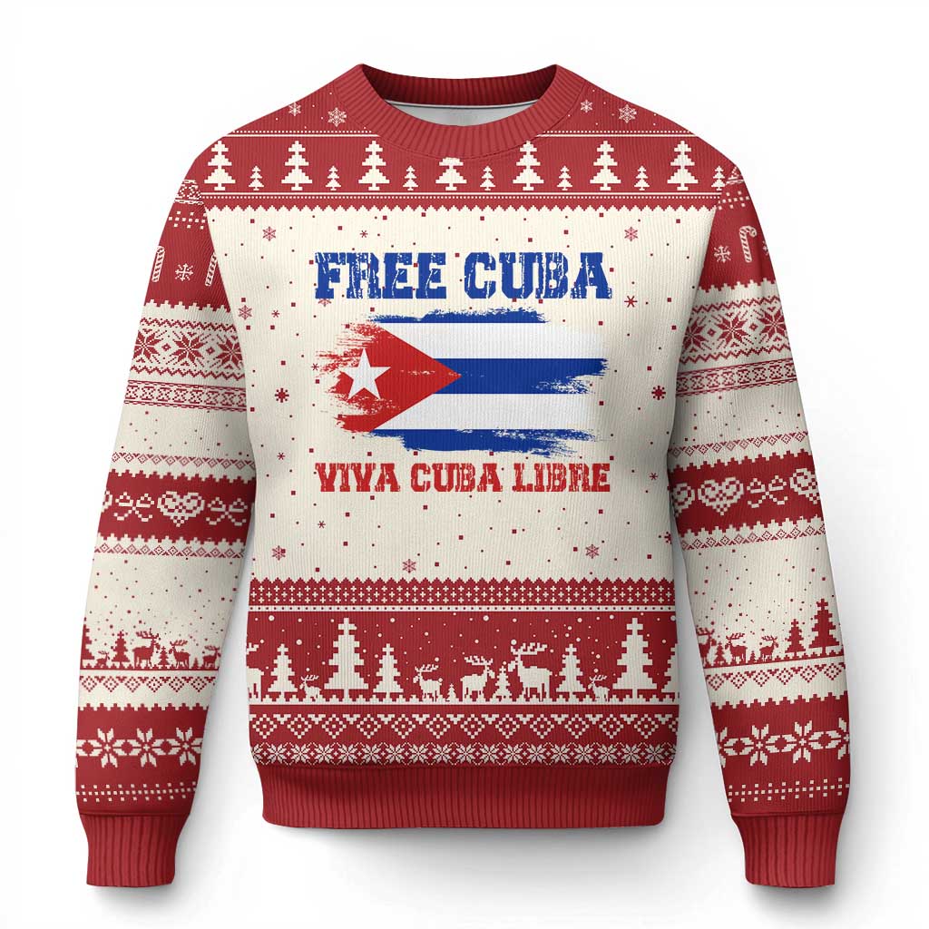 Cuban American Pride Ugly Christmas Sweater Freedom For Cuba