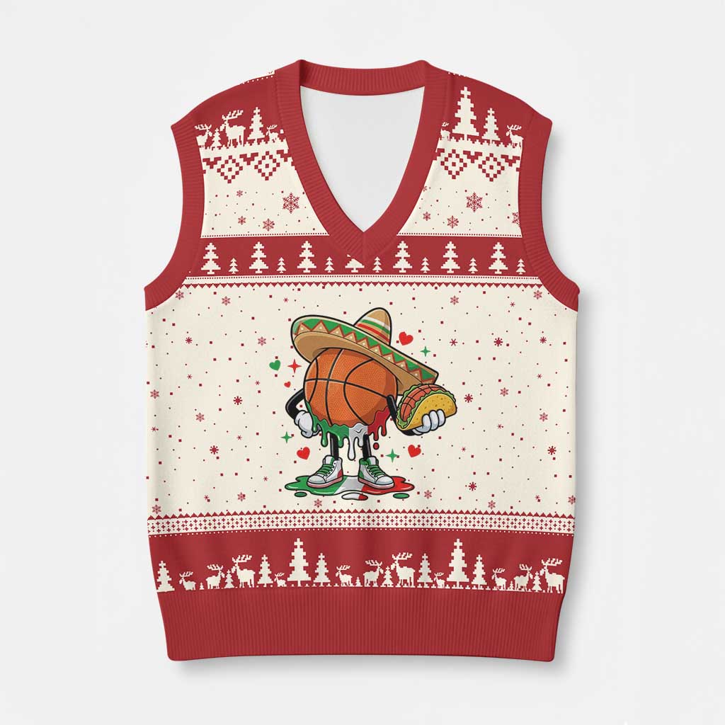 Funny Cinco De Mayo Basketball V-Neck Knit Sweater Vest Mexican Fiesta Party