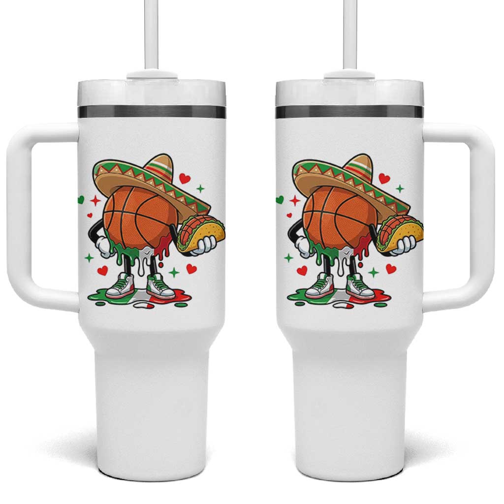 Funny Cinco De Mayo Basketball Tumbler With Handle Mexican Fiesta Party