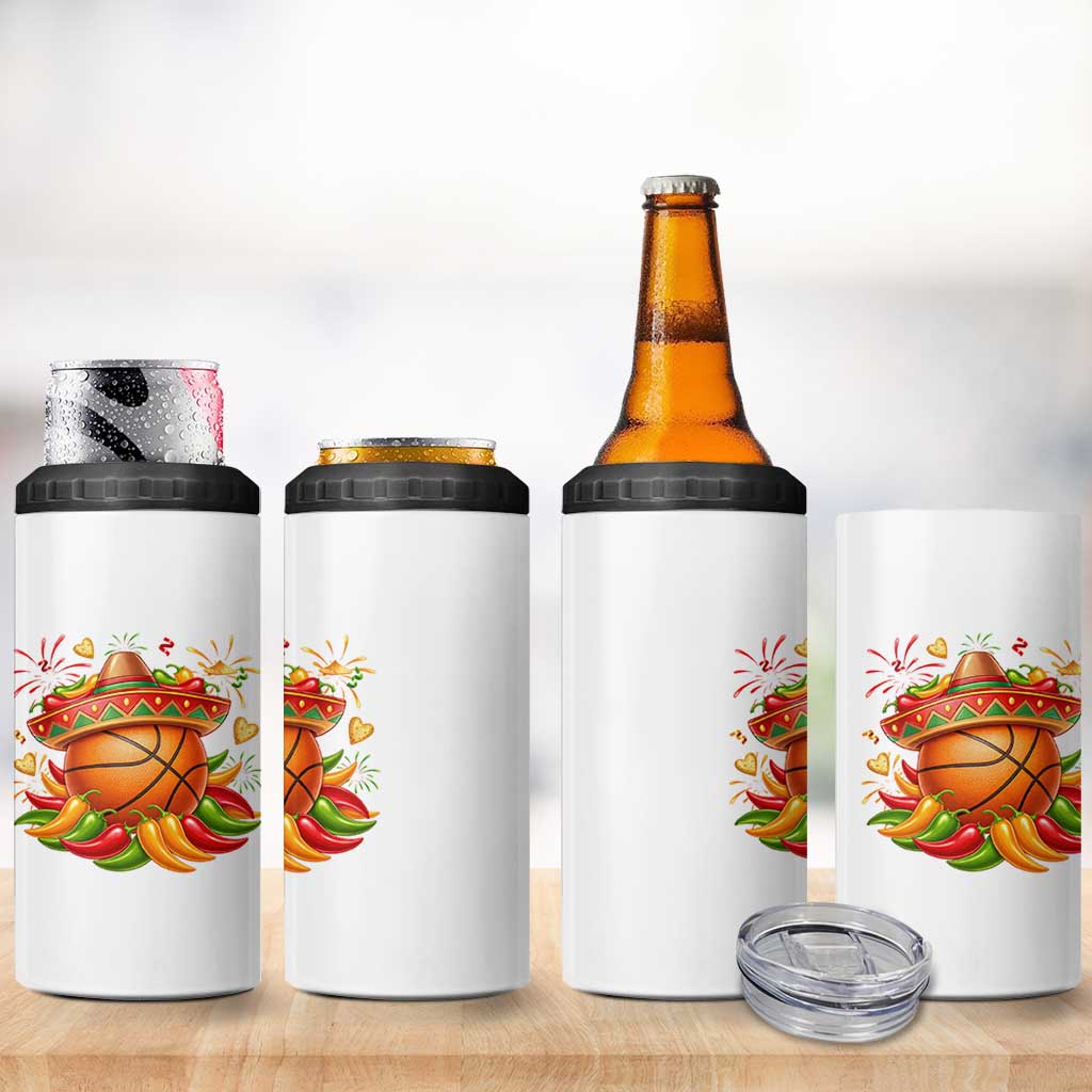 Funny Cinco De Mayo Basketball 4 in 1 Can Cooler Tumbler Mexican Fiesta Hoops Party