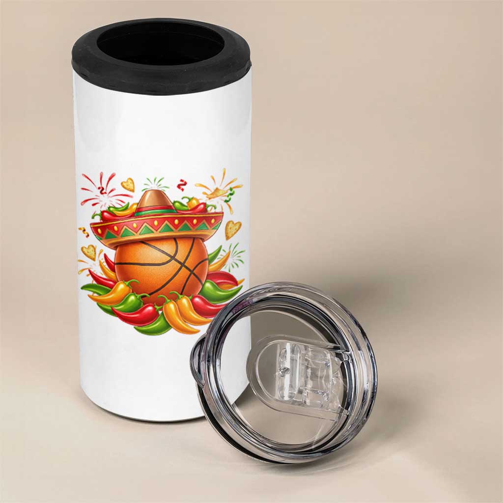 Funny Cinco De Mayo Basketball 4 in 1 Can Cooler Tumbler Mexican Fiesta Hoops Party