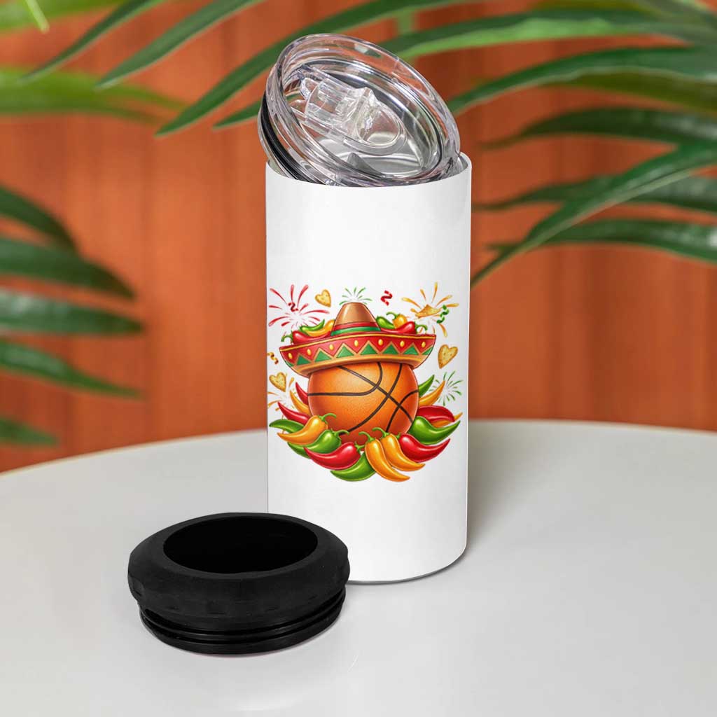 Funny Cinco De Mayo Basketball 4 in 1 Can Cooler Tumbler Mexican Fiesta Hoops Party