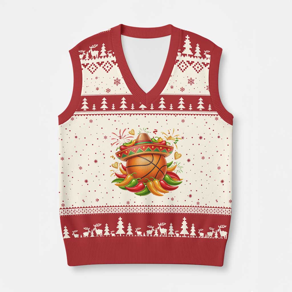Funny Cinco De Mayo Basketball V-Neck Knit Sweater Vest Mexican Fiesta Hoops Party