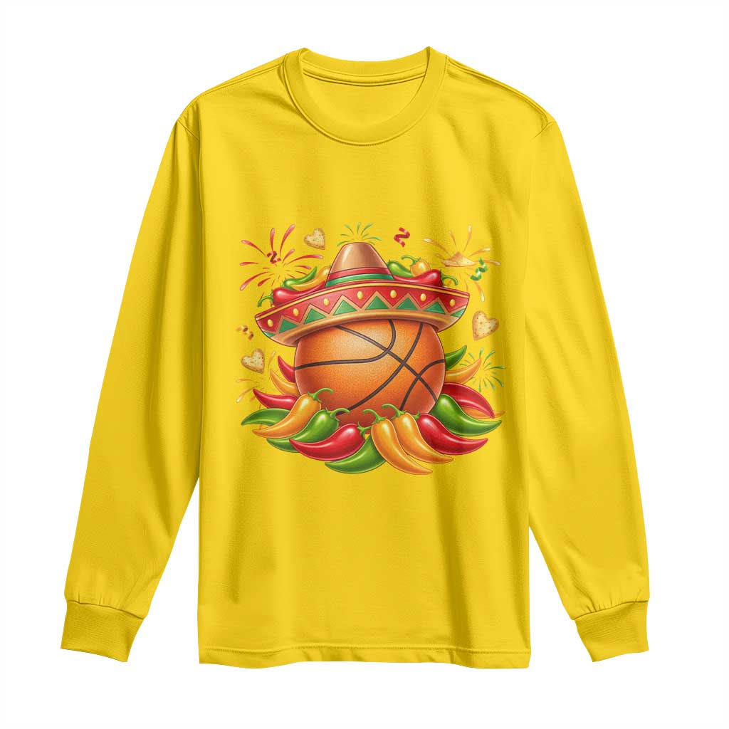 Funny Cinco De Mayo Basketball Long Sleeve Shirt Mexican Fiesta Hoops Party