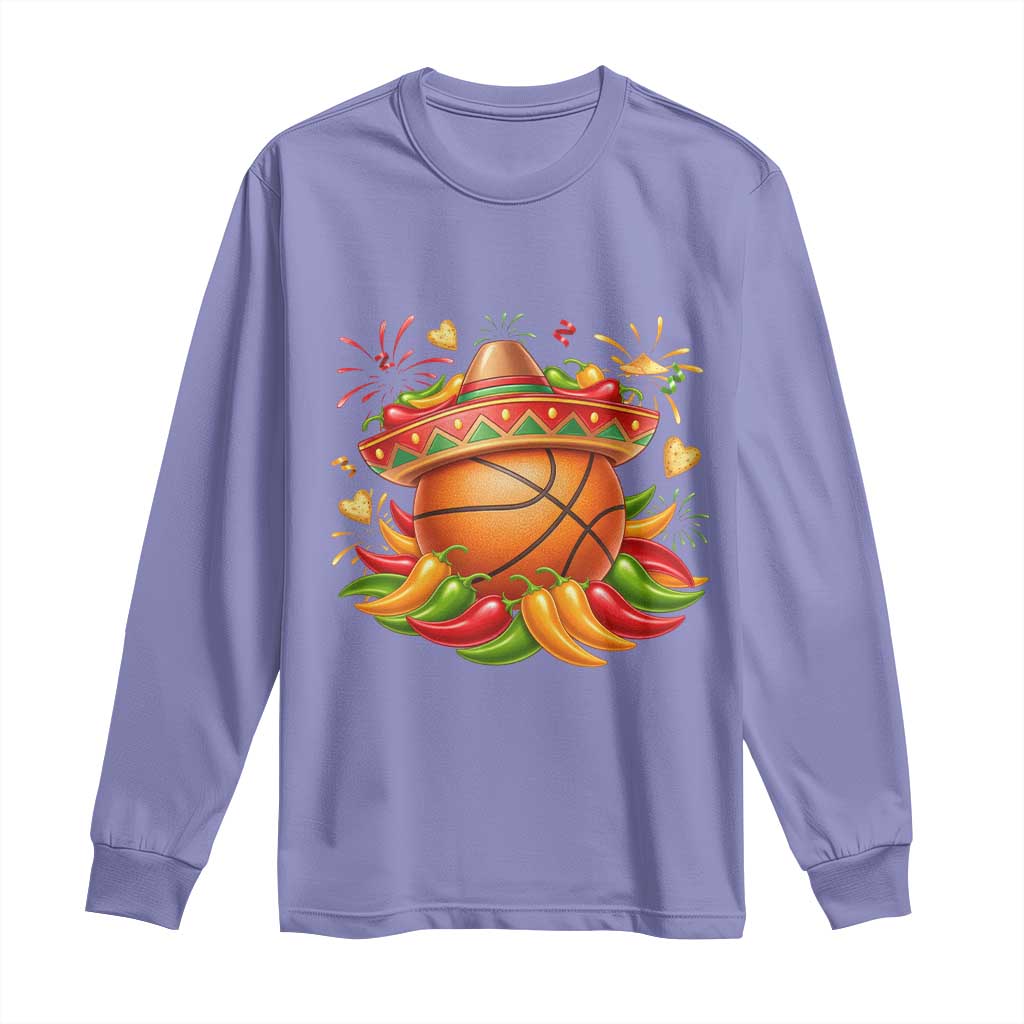 Funny Cinco De Mayo Basketball Long Sleeve Shirt Mexican Fiesta Hoops Party