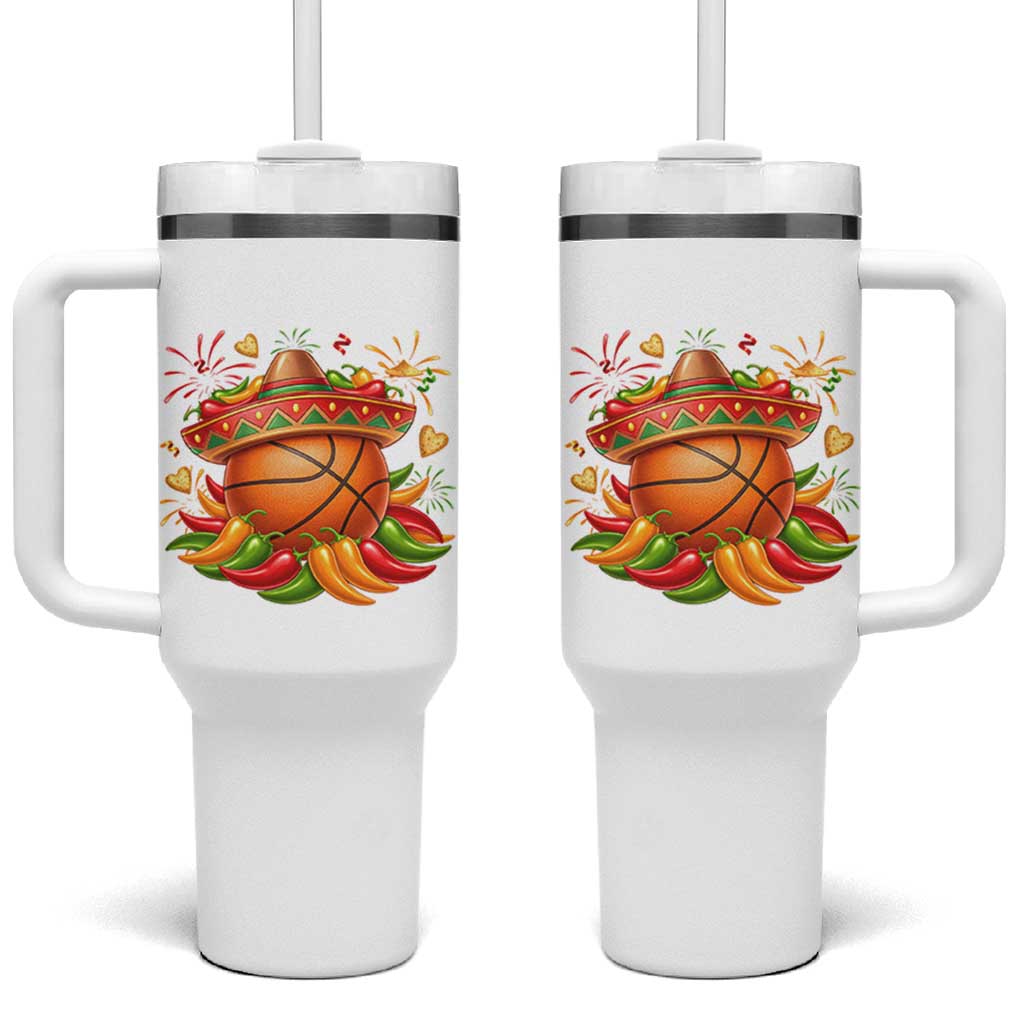 Funny Cinco De Mayo Basketball Tumbler With Handle Mexican Fiesta Hoops Party