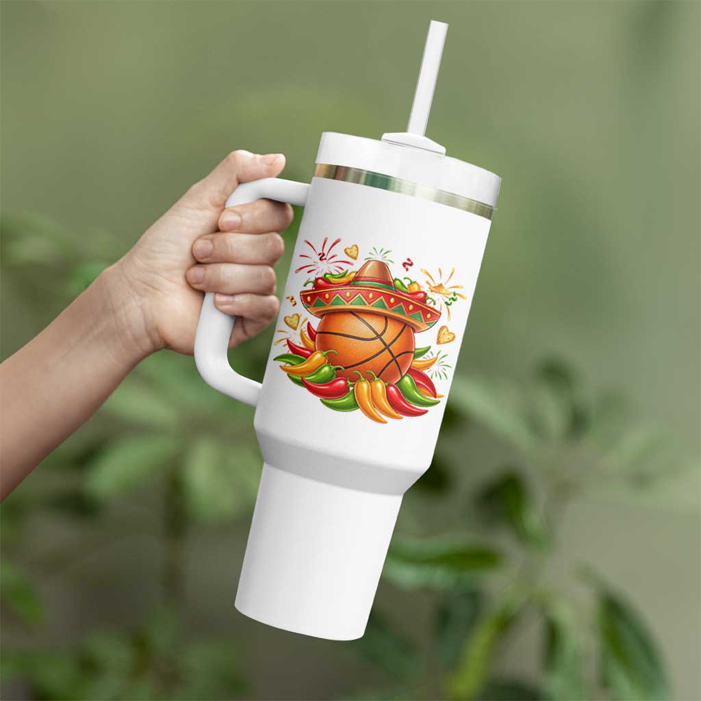 Funny Cinco De Mayo Basketball Tumbler With Handle Mexican Fiesta Hoops Party