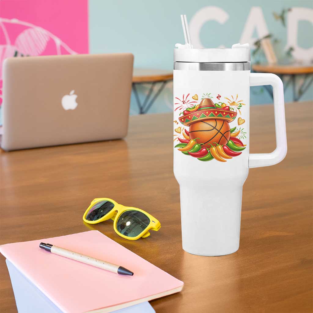 Funny Cinco De Mayo Basketball Tumbler With Handle Mexican Fiesta Hoops Party