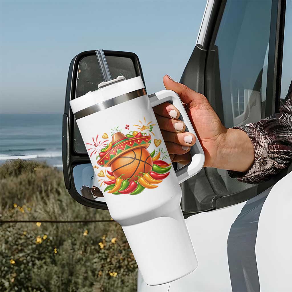 Funny Cinco De Mayo Basketball Tumbler With Handle Mexican Fiesta Hoops Party