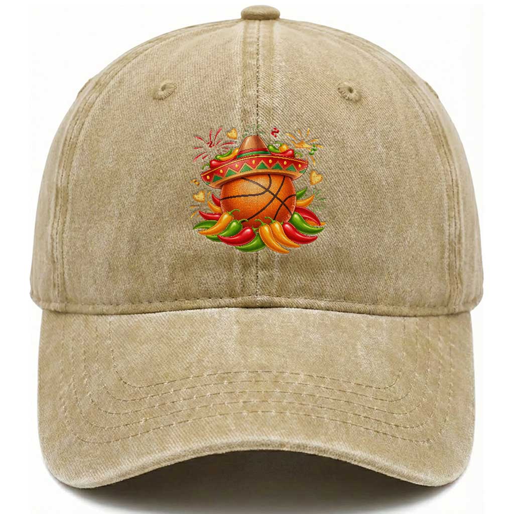 Funny Cinco De Mayo Basketball Washed Cotton Baseball Cap Mexican Fiesta Hoops Party