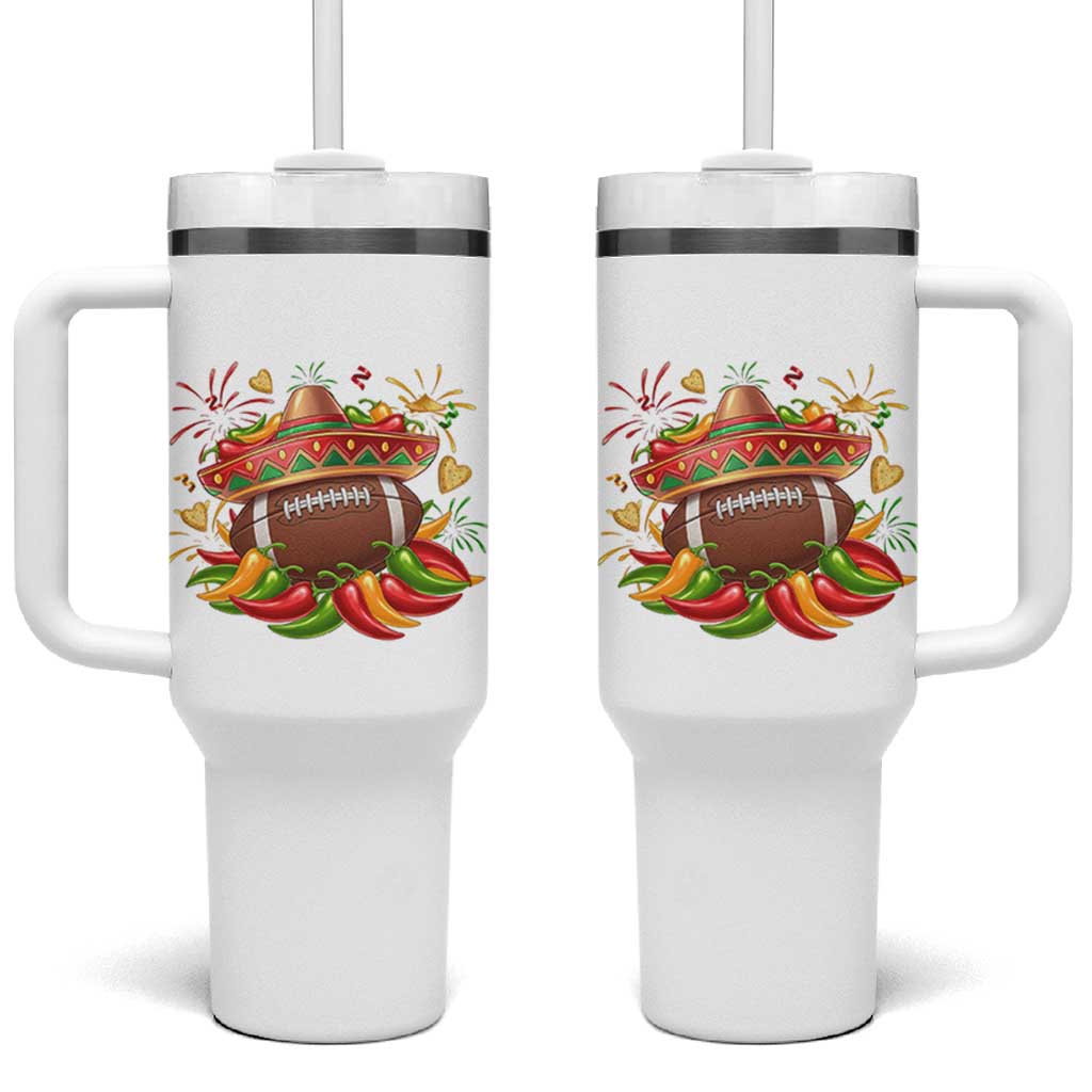 Funny Cinco De Mayo Football Tumbler With Handle Mexican Fiesta Party