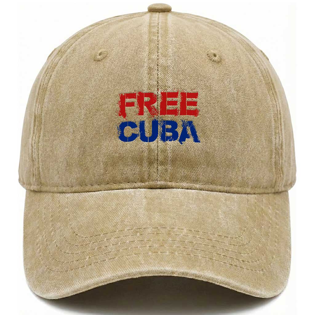 Free Cuba Washed Cotton Baseball Cap Stand With Cuban People Gift