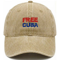 Free Cuba Washed Cotton Baseball Cap Stand With Cuban People Gift