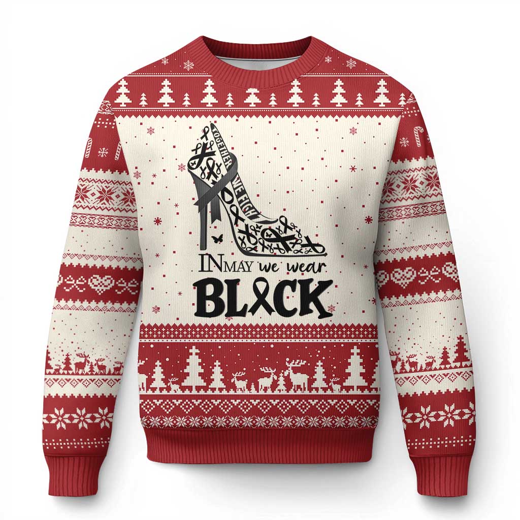 In May We Wear Black Ugly Christmas Sweater Skin Cancer Support Gift For Her