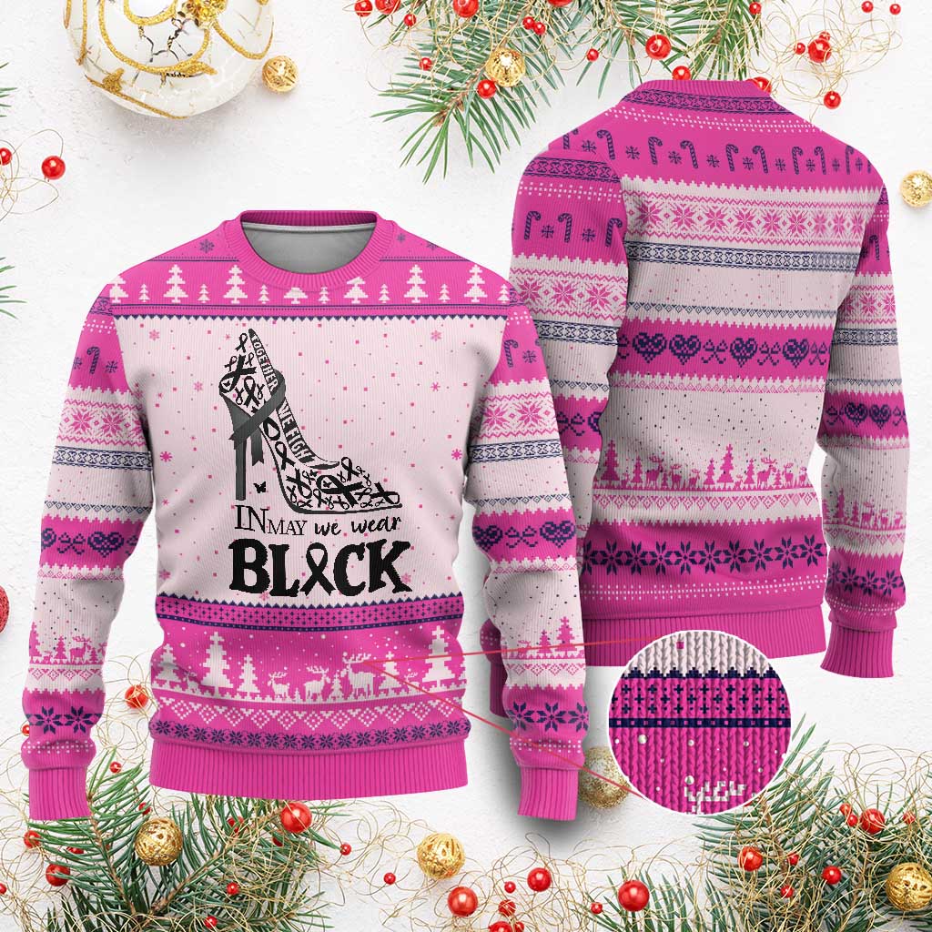 In May We Wear Black Ugly Christmas Sweater Skin Cancer Support Gift For Her