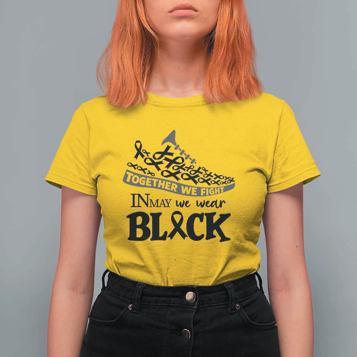 In May We Wear Black T Shirt For Women Melanoma Support Family Gift