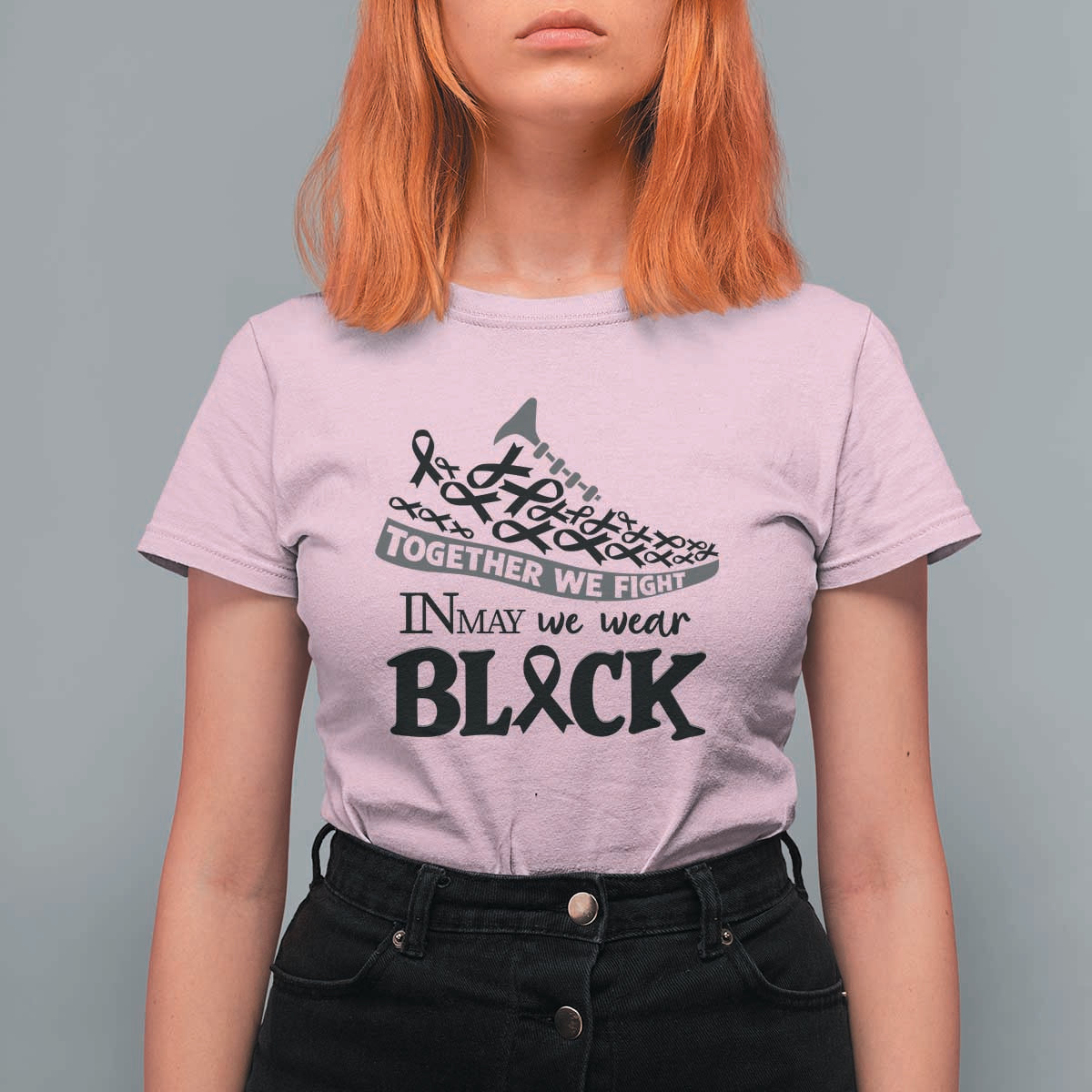 In May We Wear Black T Shirt For Women Melanoma Support Family Gift