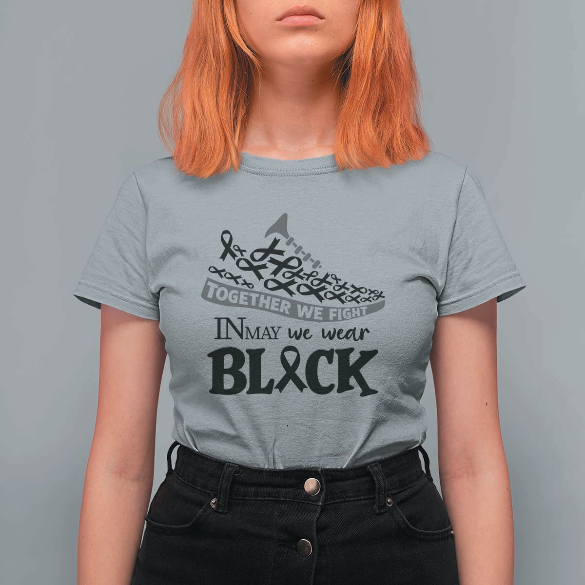 In May We Wear Black T Shirt For Women Melanoma Support Family Gift