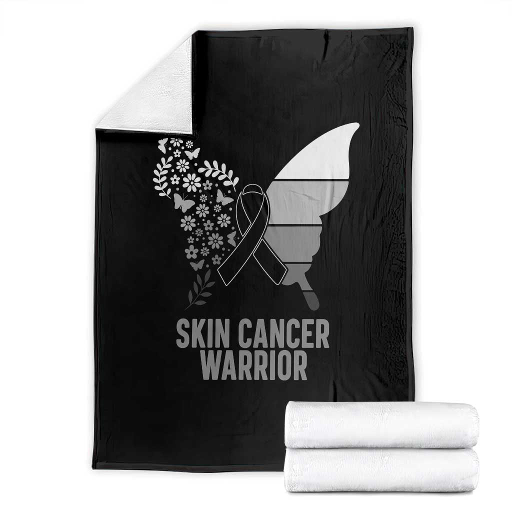 Floral Butterfly Melanoma Awarenes Throw Blanket Black Ribbon Warrior Support Gift