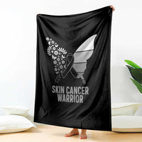 Floral Butterfly Melanoma Awarenes Throw Blanket Black Ribbon Warrior Support Gift