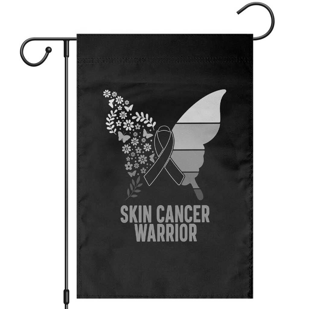 Floral Butterfly Melanoma Awarenes Garden Flag Black Ribbon Warrior Support Gift