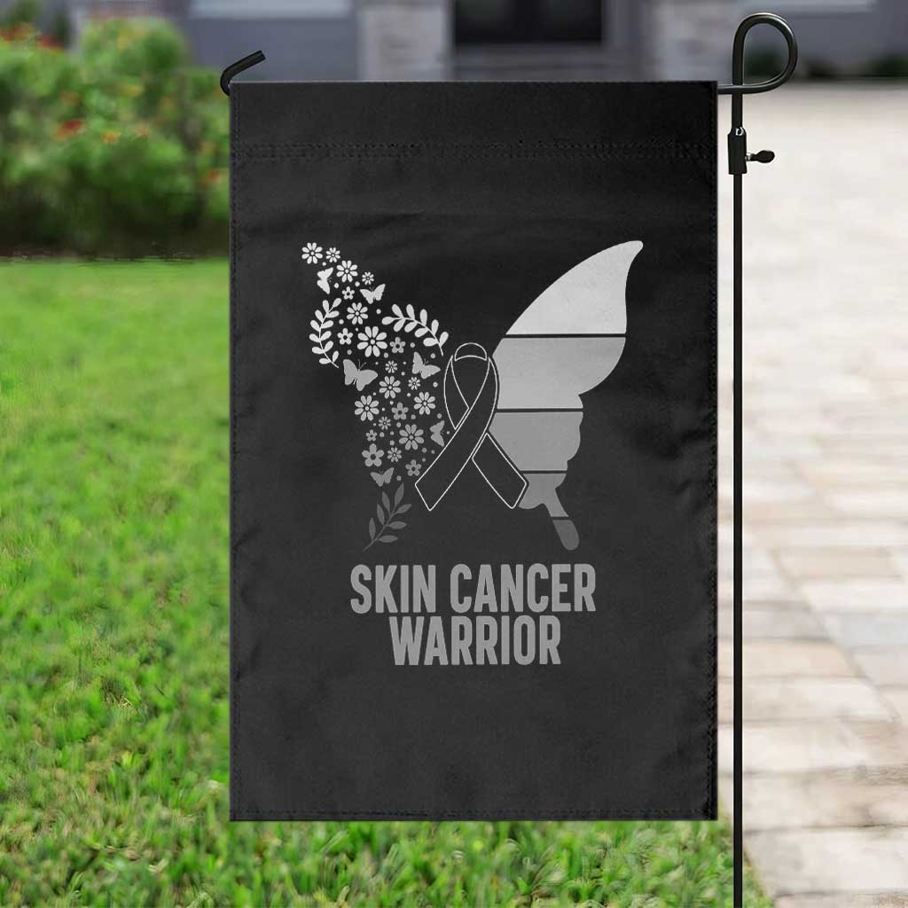 Floral Butterfly Melanoma Awarenes Garden Flag Black Ribbon Warrior Support Gift