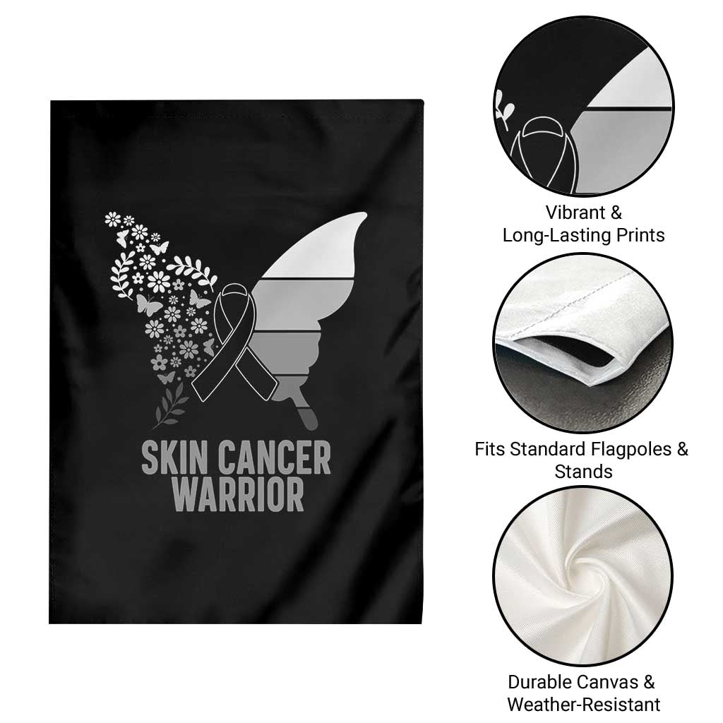 Floral Butterfly Melanoma Awarenes Garden Flag Black Ribbon Warrior Support Gift
