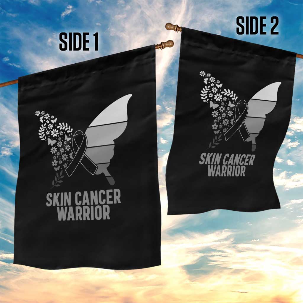 Floral Butterfly Melanoma Awarenes Garden Flag Black Ribbon Warrior Support Gift
