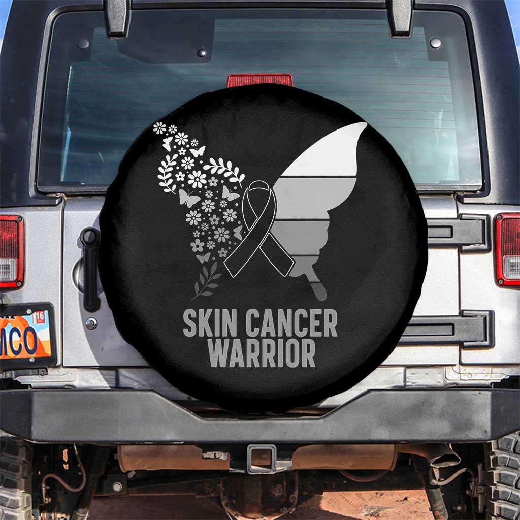 Floral Butterfly Melanoma Awarenes Spare Tire Cover Black Ribbon Warrior Support Gift