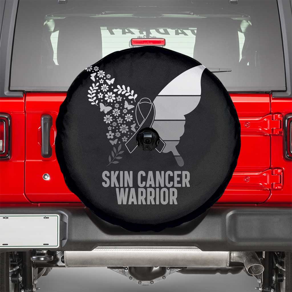 Floral Butterfly Melanoma Awarenes Spare Tire Cover Black Ribbon Warrior Support Gift