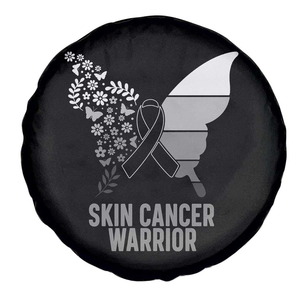 Floral Butterfly Melanoma Awarenes Spare Tire Cover Black Ribbon Warrior Support Gift