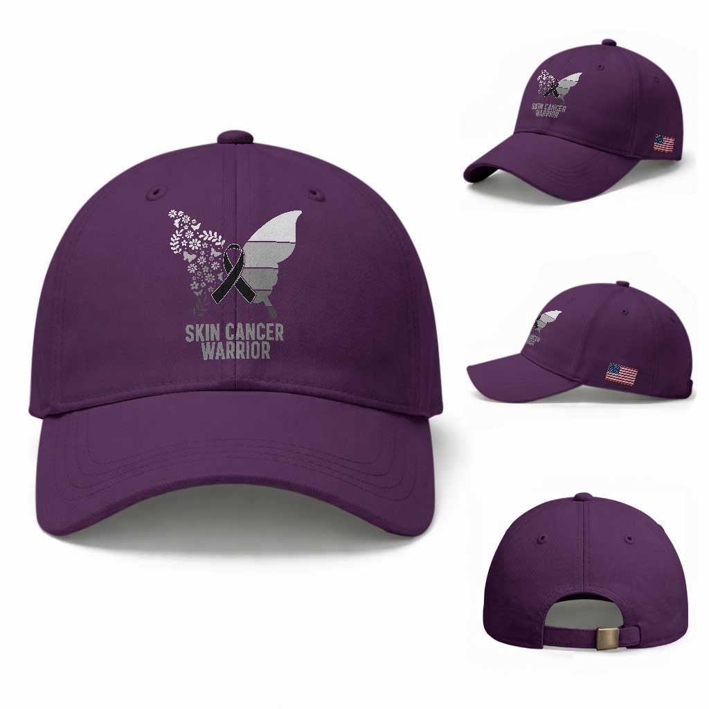 Floral Butterfly Melanoma Awarenes Baseball Cap Black Ribbon Warrior Support Gift
