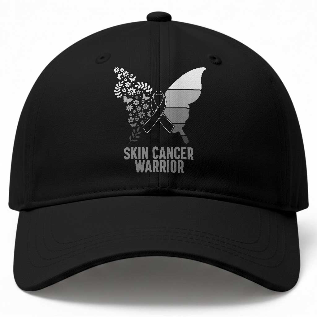Floral Butterfly Melanoma Awarenes Baseball Cap Black Ribbon Warrior Support Gift
