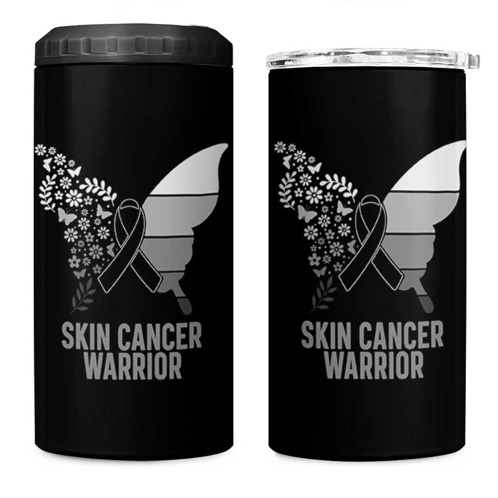 Floral Butterfly Melanoma Awarenes 4 in 1 Can Cooler Tumbler Black Ribbon Warrior Support Gift
