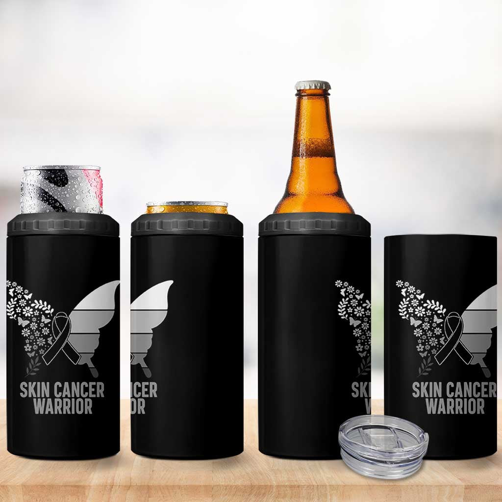 Floral Butterfly Melanoma Awarenes 4 in 1 Can Cooler Tumbler Black Ribbon Warrior Support Gift
