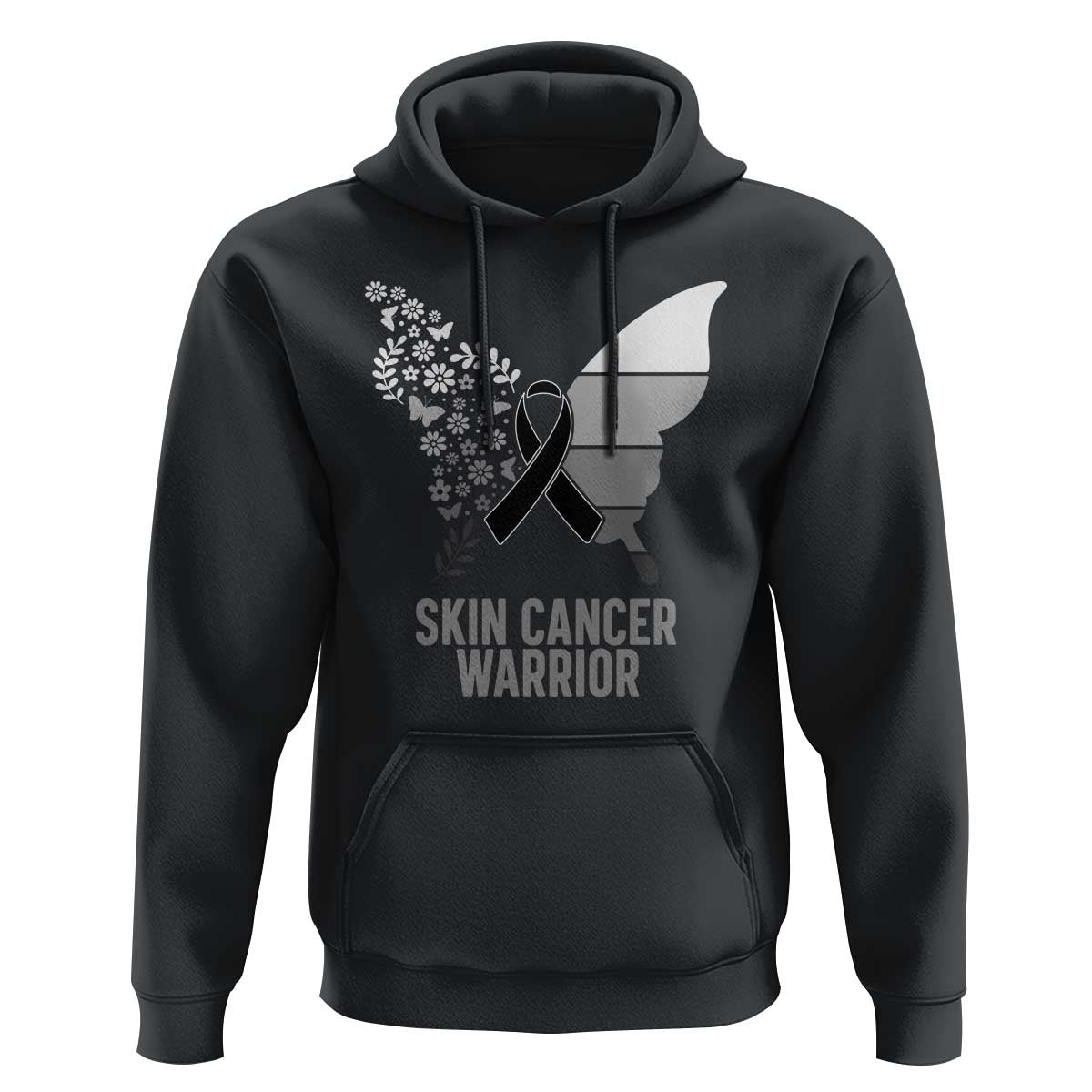 Floral Butterfly Melanoma Awarenes Hoodie Black Ribbon Warrior Support Gift