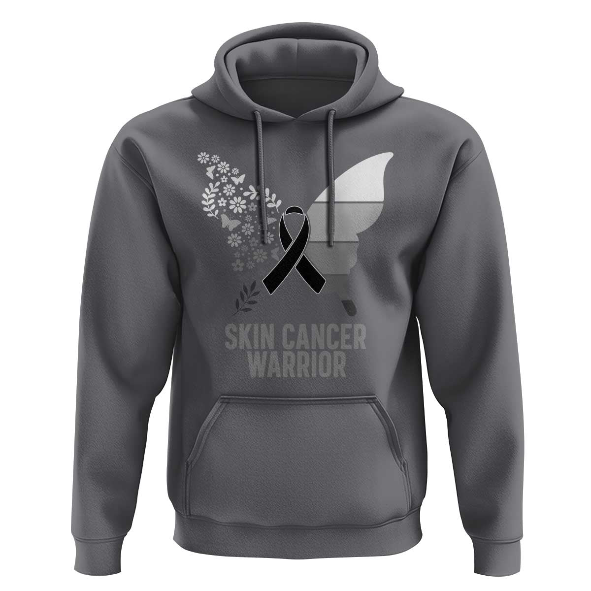 Floral Butterfly Melanoma Awarenes Hoodie Black Ribbon Warrior Support Gift
