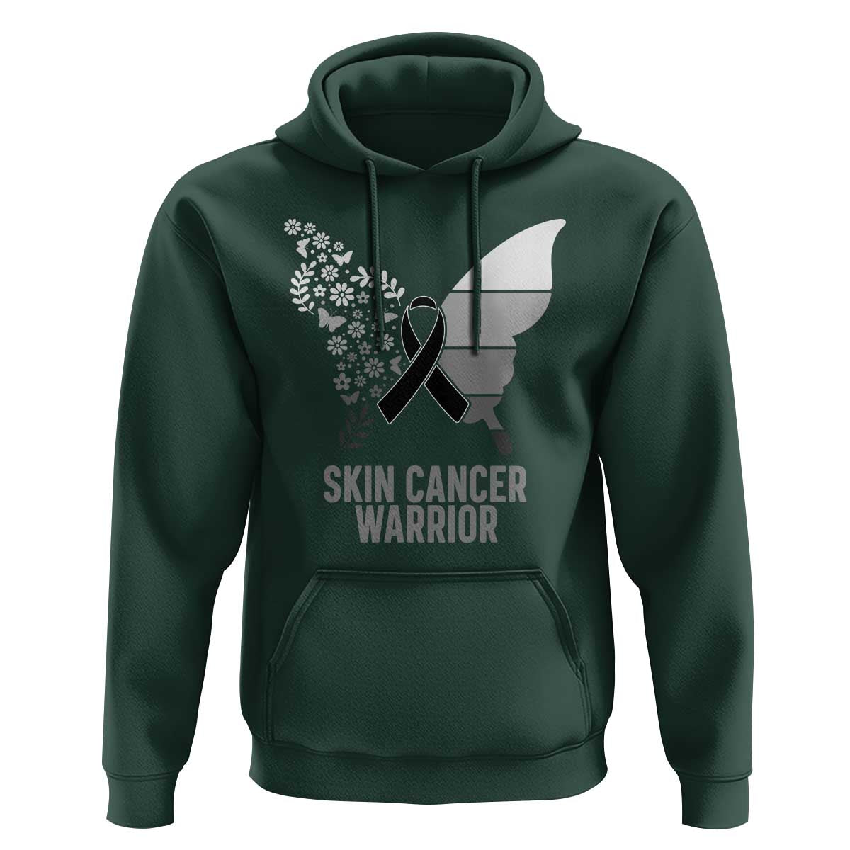 Floral Butterfly Melanoma Awarenes Hoodie Black Ribbon Warrior Support Gift