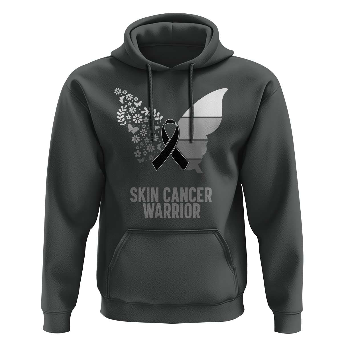 Floral Butterfly Melanoma Awarenes Hoodie Black Ribbon Warrior Support Gift