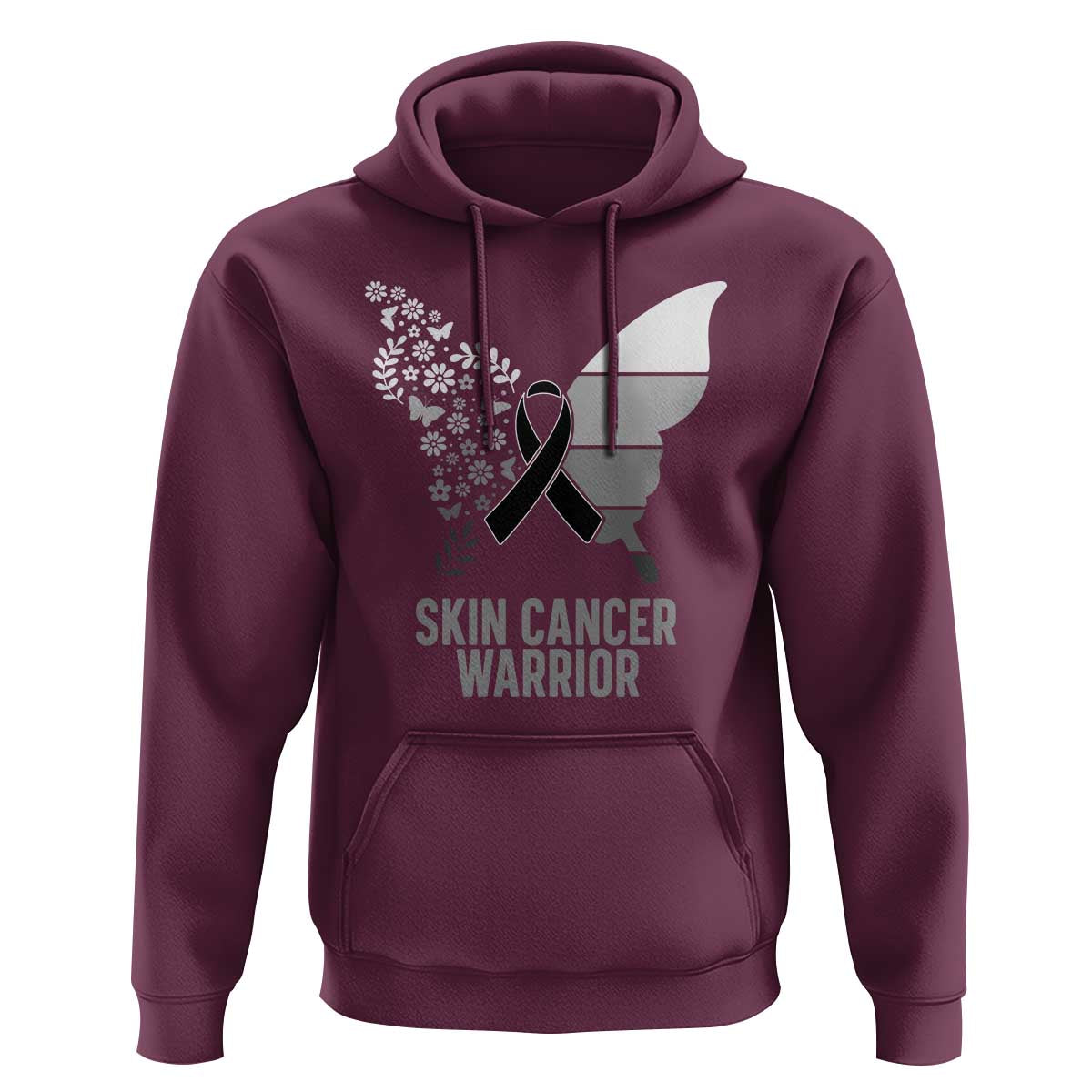 Floral Butterfly Melanoma Awarenes Hoodie Black Ribbon Warrior Support Gift