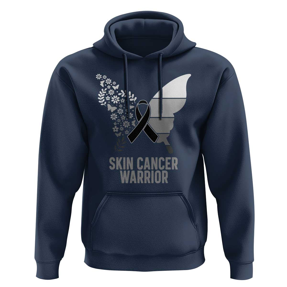 Floral Butterfly Melanoma Awarenes Hoodie Black Ribbon Warrior Support Gift