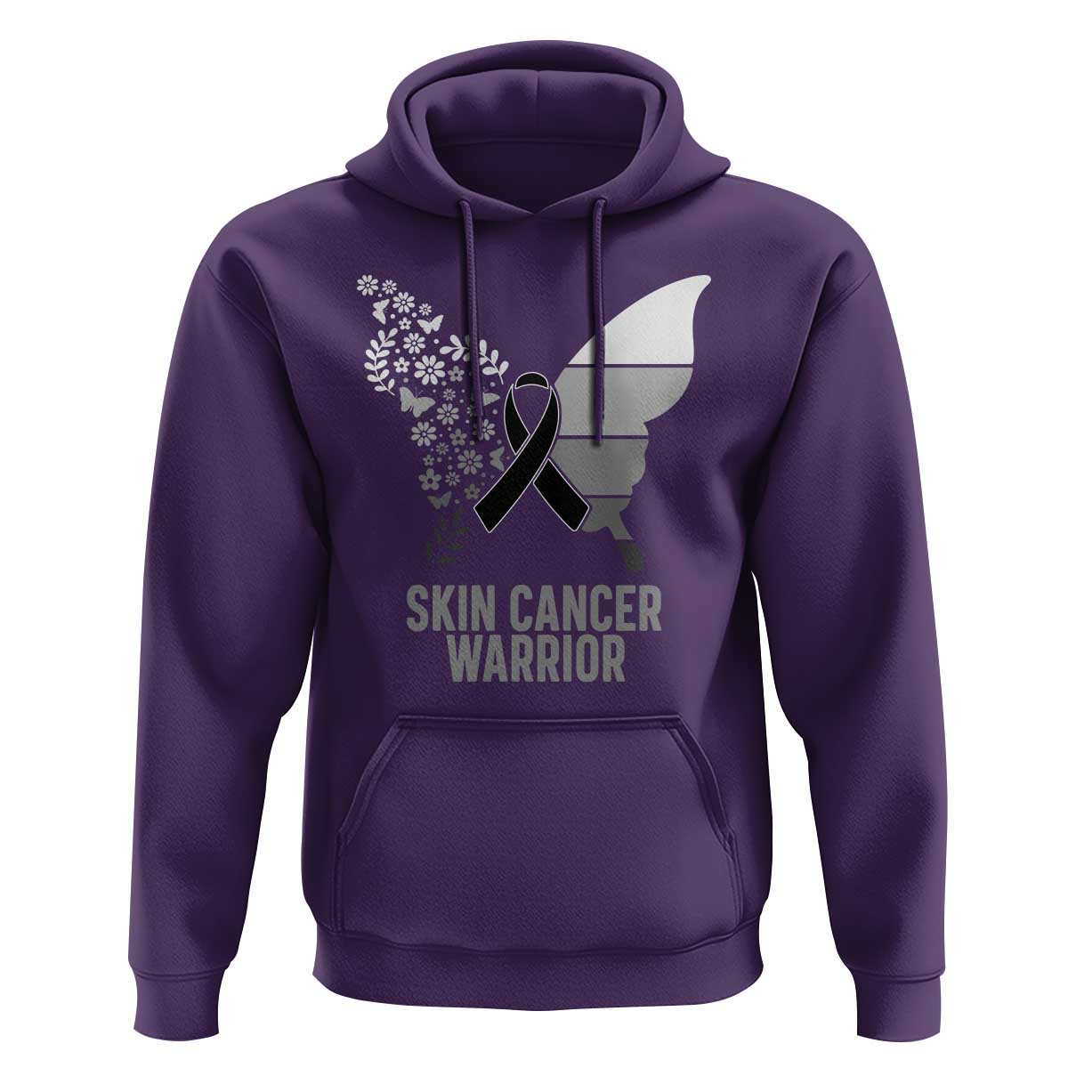Floral Butterfly Melanoma Awarenes Hoodie Black Ribbon Warrior Support Gift