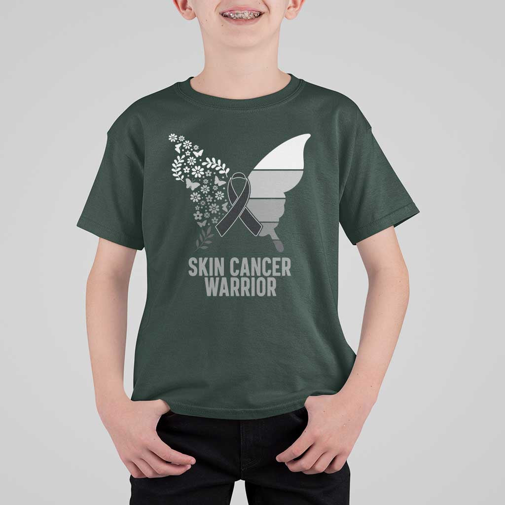 Floral Butterfly Melanoma Awarenes T Shirt For Kid Black Ribbon Warrior Support Gift
