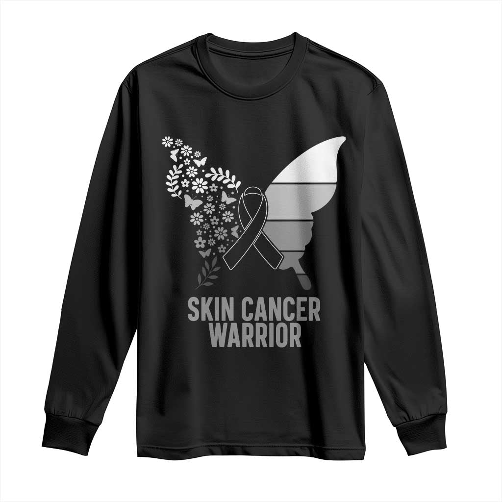 Floral Butterfly Melanoma Awarenes Long Sleeve Shirt Black Ribbon Warrior Support Gift