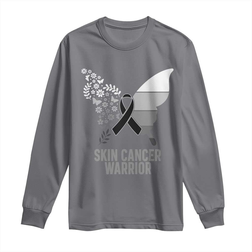 Floral Butterfly Melanoma Awarenes Long Sleeve Shirt Black Ribbon Warrior Support Gift