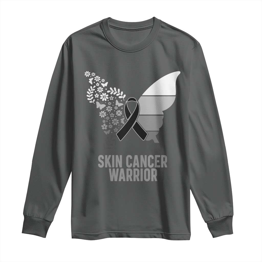 Floral Butterfly Melanoma Awarenes Long Sleeve Shirt Black Ribbon Warrior Support Gift